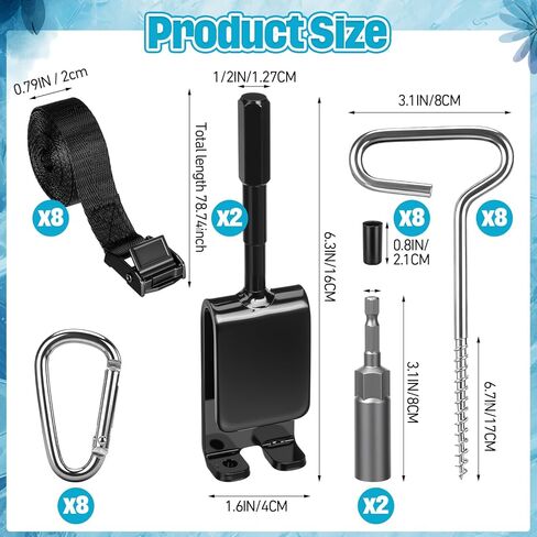 28 Pcs Ice Anchor Drill Adapter Kit 2 Universal Ice Fishing Anchor Tool 2 Drill Adapter 8 Shelter Stake Nails 8 Nylon Straps for Tent Setting up in Saudi Arabia