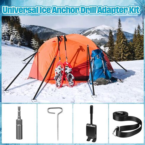 28 Pcs Ice Anchor Drill Adapter Kit 2 Universal Ice Fishing Anchor Tool 2 Drill Adapter 8 Shelter Stake Nails 8 Nylon Straps for Tent Setting up in Saudi Arabia