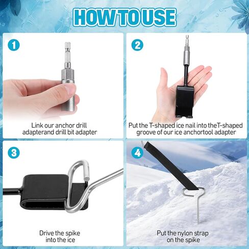 28 Pcs Ice Anchor Drill Adapter Kit 2 Universal Ice Fishing Anchor Tool 2 Drill Adapter 8 Shelter Stake Nails 8 Nylon Straps for Tent Setting up in Saudi Arabia