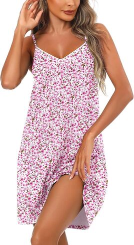 Ekouaer Women Cotton Nightgowns Sleeveless Nightshirts V Neck Sleep Shirts Sexy Chemise Nightdress Tank Top Night Gown in Saudi Arabia