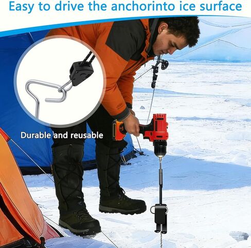 14Pcs Ice Fishing Anchor Tool Kit,Universal Ice Fishing Anchor Tool with Ice Anchor Drill Adapter,Solid Rope Hanger,Ice Fishing Tent Stakes,1/4" Adapter Head for Setting Up Ice Fishing Shelter Tent in Kuwait