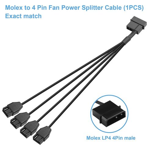 Molex to 4 Pin Fan Cable 12V Full Speed PC Fan Power Splitter, Dual 4-Pin Adapter for ATX PSU Case Cooling 30cm/11.8in (1 to 4) in Saudi Arabia