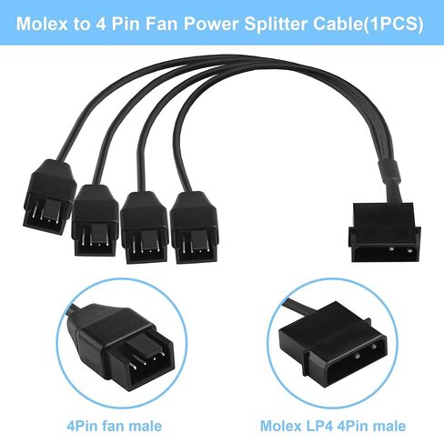 Molex to 4 Pin Fan Cable 12V Full Speed PC Fan Power Splitter, Dual 4-Pin Adapter for ATX PSU Case Cooling 30cm/11.8in (1 to 4) in Saudi Arabia