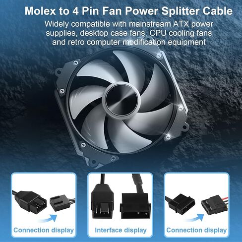 Molex to 4 Pin Fan Cable 12V Full Speed PC Fan Power Splitter, Dual 4-Pin Adapter for ATX PSU Case Cooling 30cm/11.8in (1 to 4) in Saudi Arabia