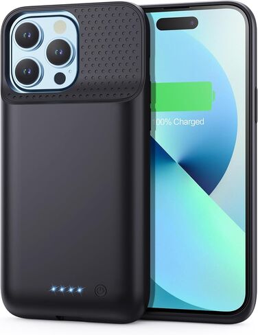 حافظة شحن بطارية لهاتف iPhone 12Pro Max/13Pro Max/14Pro Max/14Plus (6.7 بوصة)، غطاء شاحن محمول قوي 8600 مللي أمبير قابل لإعادة الشحن لهاتف iPhone 14ProMax/14Plus/13Promax/12Promax - أسود in Kuwait