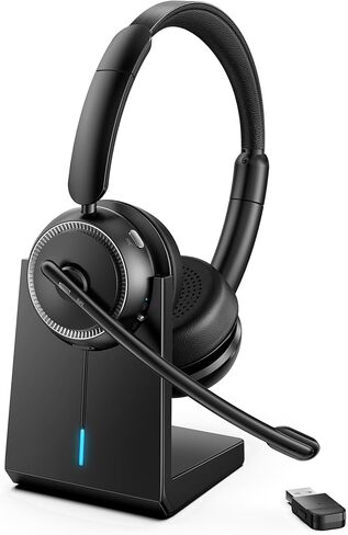 Upgrade ANC & ENC Headset with Microphone for PC, Wireless Headset with Mic for Work(Flip-to-Mute & USB Dongle), Bluetooth 5.4 Noise Cancelling Headphones with Mic for Call Center/Home/Computer/Phones in Kuwait