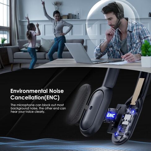 Upgrade ANC & ENC Headset with Microphone for PC, Wireless Headset with Mic for Work(Flip-to-Mute & USB Dongle), Bluetooth 5.4 Noise Cancelling Headphones with Mic for Call Center/Home/Computer/Phones in Kuwait