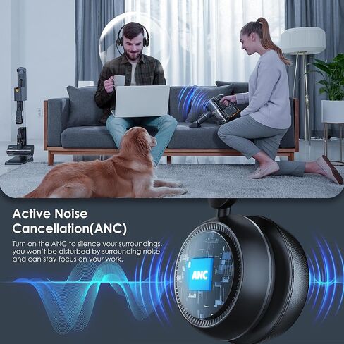 Upgrade ANC & ENC Headset with Microphone for PC, Wireless Headset with Mic for Work(Flip-to-Mute & USB Dongle), Bluetooth 5.4 Noise Cancelling Headphones with Mic for Call Center/Home/Computer/Phones in Kuwait