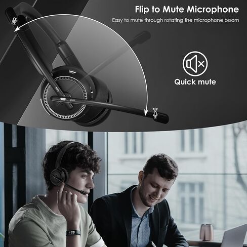 Upgrade ANC & ENC Headset with Microphone for PC, Wireless Headset with Mic for Work(Flip-to-Mute & USB Dongle), Bluetooth 5.4 Noise Cancelling Headphones with Mic for Call Center/Home/Computer/Phones in Kuwait