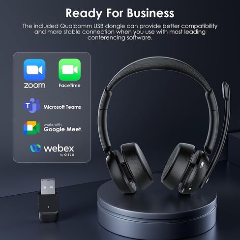 Upgrade ANC & ENC Headset with Microphone for PC, Wireless Headset with Mic for Work(Flip-to-Mute & USB Dongle), Bluetooth 5.4 Noise Cancelling Headphones with Mic for Call Center/Home/Computer/Phones in Kuwait