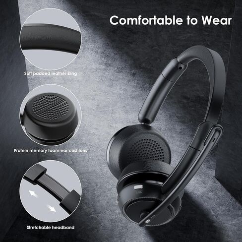 Upgrade ANC & ENC Headset with Microphone for PC, Wireless Headset with Mic for Work(Flip-to-Mute & USB Dongle), Bluetooth 5.4 Noise Cancelling Headphones with Mic for Call Center/Home/Computer/Phones in Kuwait