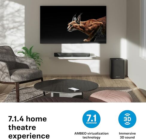 Sennheiser AMBEO Soundbar Mini - صوت غامر ثلاثي الأبعاد للتلفزيون والأفلام والموسيقى - جهاز صغير الحجم مزود بميزات تكيفية قوية واتصال متعدد واستخدام بديهي (متجدد) in Saudi Arabia