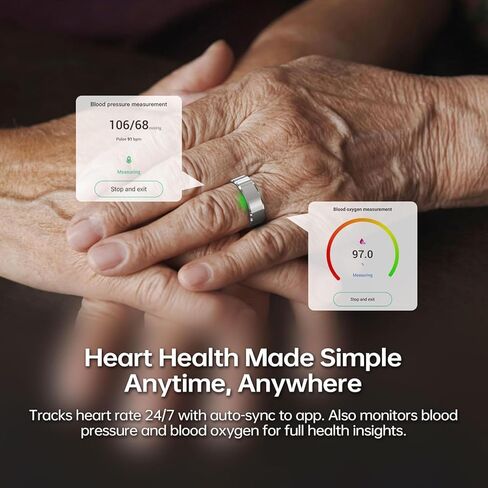 FitElf 3 Pro Smart Ring Fitness Tracker, Health Sleep Tracker, Blood Pressure, Heart Rate and Oxygen Monitor Ring for Women/Men, IP68, No Subscription, 10-Day Battery Life (Silver, #11) in Saudi Arabia