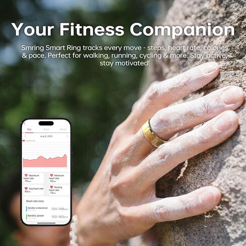 Smring Smart Ring، حلقة تتبع اللياقة البدنية، جهاز تتبع الصحة لمراقبة معدل ضربات القلب للنساء/الرجال، IP68 - بدون اشتراك - جهاز تتبع النوم لأجهزة iPhone وAndroid، عمر بطارية يصل إلى 10 أيام (ذهبي، #10) in Kuwait