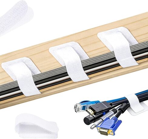 100 Pcs Hook and Loop Cable Straps, Under Desk Cord Management Self Adhesive Cable Ties Adjustable Cord Organizer for Desk Home Office Organization (White) in Saudi Arabia