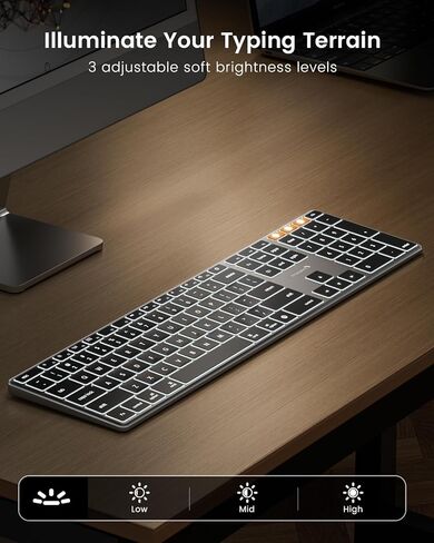 ProtoArc Backlit Wireless Keyboard for Mac, K110-A Aluminum Full Size Ultra Slim Bluetooth Keyboard, Multi-Device, Low Profile, Fluid Quiet Typing, Rechargeable, for MacBook Pro/Air, iPad - Space Gray in Saudi Arabia