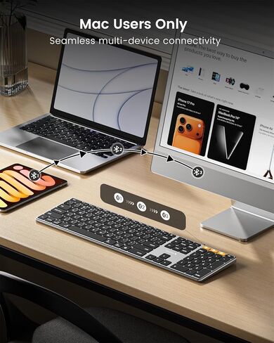 ProtoArc Backlit Wireless Keyboard for Mac, K110-A Aluminum Full Size Ultra Slim Bluetooth Keyboard, Multi-Device, Low Profile, Fluid Quiet Typing, Rechargeable, for MacBook Pro/Air, iPad - Space Gray in Saudi Arabia
