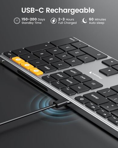 ProtoArc Backlit Wireless Keyboard for Mac, K110-A Aluminum Full Size Ultra Slim Bluetooth Keyboard, Multi-Device, Low Profile, Fluid Quiet Typing, Rechargeable, for MacBook Pro/Air, iPad - Space Gray in Saudi Arabia