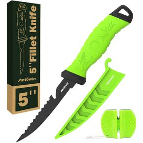ANTOWIN 3-in-1 7" Fillet Knife for Fish, Razor Sharp German G4113 Pro Stainless Steel Blade, Fishing Filet Knives Saltwater with SharkGrip Ergonomic Handle, Cuchillo Includes Sheath & XL Sharpener in Saudi Arabia