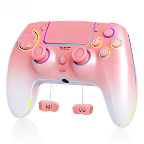 وحدة تحكم متدرجة باللون الوردي والأبيض لجهاز PS5 Pro/PlayStation-5/PC/Mac/Steam Deck مع مشغل عصا التحكم بتأثير Hall/مجاديف خلفية/مقبس RGB/TURBO/سماعة الرأس - مكبرات صوت مدمجة تدعم صوت وحدة التحكم P-S5 in Kuwait
