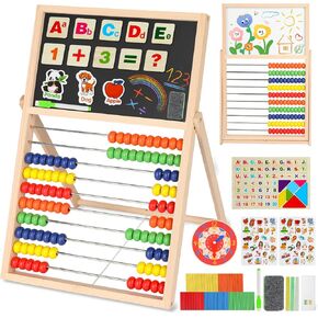 العداد الخشبي للأطفال الرياضيات مع السبورة البيضاء على الوجهين، الحروف والأرقام، عد العصي، ساعة الكل في واحد، لعبة مونتيسوري التعليمية، أساسيات المدرسة المنزلية لعمر 3 4 5 6 7 8+ سنة in Kuwait