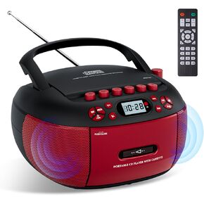Portable CD Player and Cassette Player with Remote Control, FM Radio, USB Playback, Bluetooth Speaker, Recording Function, Battery/AC Powered for Elderly in Saudi Arabia