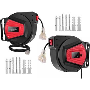 حزمة من بكرات سلك تمديد قابلة للسحب بطول 2-50 قدم - أسلاك تمديد قابلة للسحب للسقف أو الحائط - بكرات سلك طاقة مقاس 14 مع 3 منافذ - قاطع دائرة 13 أمبير + دوار 180 درجة - مدرج في قائمة UL in Kuwait