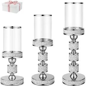 Pillar Candle Holder with Glass Wind Proof, Metal Hurricane Holders, Gold Crystal Candle Stand for Table Centerpieces, Home Decor, Wedding, Dining Table (M, 2PCS) in Saudi Arabia