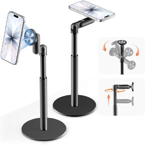 حامل هاتف مغناطيسي دوار 360 درجة لـ MagSafe، حامل كمبيوتر لوحي 2 في 1 قابل للتعديل وحامل هاتف خلوي، حامل هاتف ألومنيوم للمكتب، متوافق مع iPhone 17 16 15 14 13 12 Pro Max وiPad، أسود in Kuwait