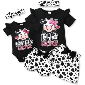 AMAWMW Big Sister Little Sister Matching Outfits Romper/Shirt+Shorts/Skirt+Headband Toddler Baby Girl Summer Clothes in Kuwait