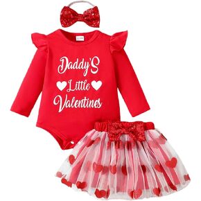 Valentines Baby Girl Outfits Newborn Baby Girls Clothes Long Sleeved Romper Love Heart Dress Headband 0-18 Months in Saudi Arabia