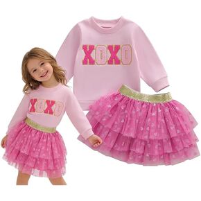 Bmnmsl طفل رضيع فتاة عيد الحب وتتسابق XOXO البلوز أعلى + توتو تنورة 2 قطعة مجموعة طويلة الأكمام الربيع الاطفال الملابس in Kuwait