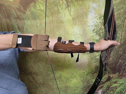 SAS Leather Traditional 3 Finger Archery Shooting Gloves for Recurve or Compound Bow - Hunting Target Protective Finger Tab Three Finger Guard for Adults, Men Women and Youth (Brown, Large) in Saudi Arabia