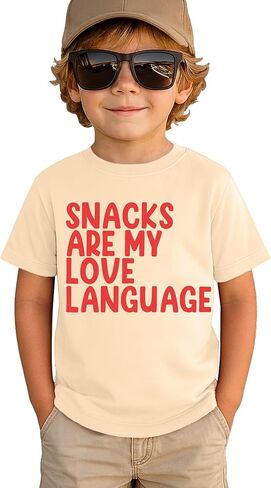Kids Valentine Day T-Shirt Snacks are My Love Language Letter Printed Shirts Short Sleeve Spring Tee Tops in Kuwait