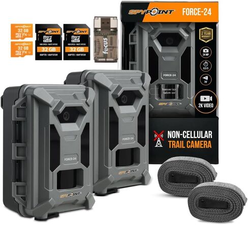 SPYPOINT Force-24MP Non-Cellular 2k Video Trail Camera (Twin Pack) Bundle with 32GB Memory Card and Card Reader (9 Items) in Saudi Arabia
