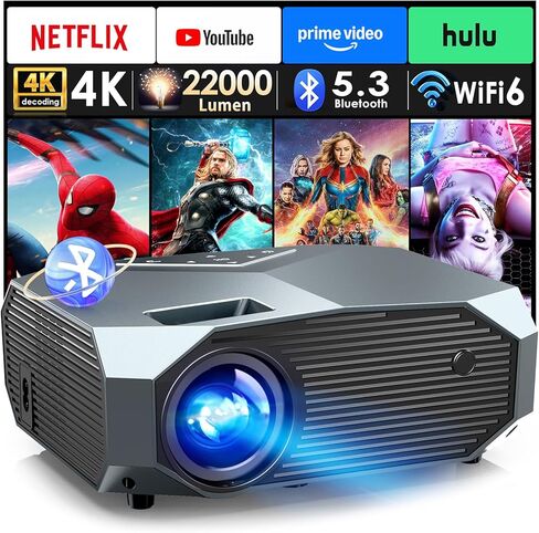 جهاز عرض YOWHICK 4K مع واي فاي وبلوتوث، جهاز عرض أفلام خارجي بدقة 1080 بكسل، جهاز عرض فيديو ذكي، شاشة تكبير 50%/400 بوصة، متوافق مع HDMI/USB/PC/TV/PS5/DVD/Android/iOS، رمادي in Kuwait