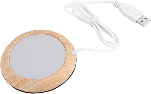 USB الخشب الحبوب كوب دفئا الحرارة المشروبات القدح حصيرة للمنزل مكتب الفولاذ المقاوم للصدأ السيراميك كوب زجاجي (الجوز الداكن الحبوب) in Kuwait