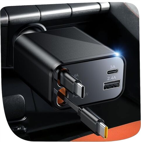 Temdan Retractable Car Charger, 4 in 1 Fast Charger USB C Car Truck Accessories, Travel Essentials Gifts for Women Men, Car Accessories for iPhone 17 Pro Max Air 16 15 14 13 Plus,Galaxy,Pixel in Saudi Arabia
