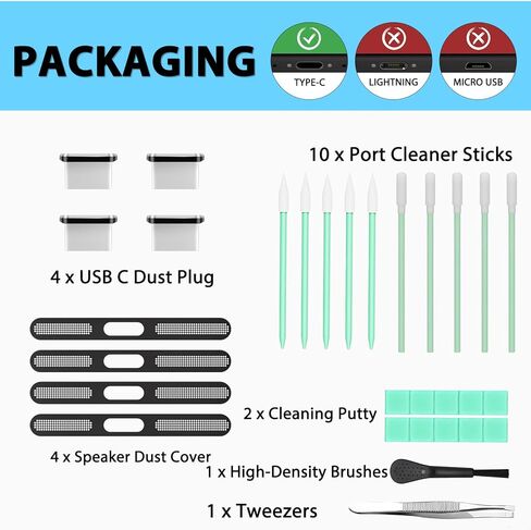 USB C Dust Plug Cover for Charging Port, Type C Cleaning Kit & Speaker Cap Cleaner, Phone Accessories Compatible with iPhone 15/16/Plus/Pro/Pro Max and iPhone 17 Only (Not 17 Pro/Max) in Saudi Arabia