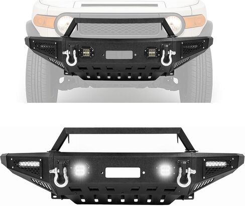 مجموعة المصد الأمامي KUAFU متوافقة مع 2007-2014 Toyota FJ Cruiser مع حلقات على شكل حرف D، وأضواء، ولوحة الونش وشريط الثور الفولاذي المطلي بمسحوق أسود in Saudi Arabia