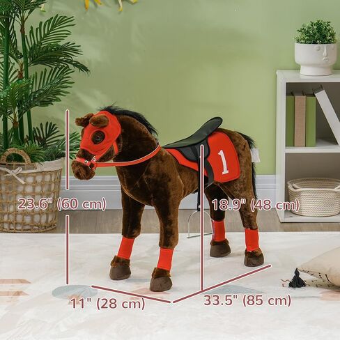 قباء ركوب الخيل للأطفال من عمر 3 إلى 8 سنوات، الأطفال الصغار يركبون الحصان مع صوت صهيل، لعبة ركوب المهر الحيواني مع سرج وركاب، بني in Saudi Arabia