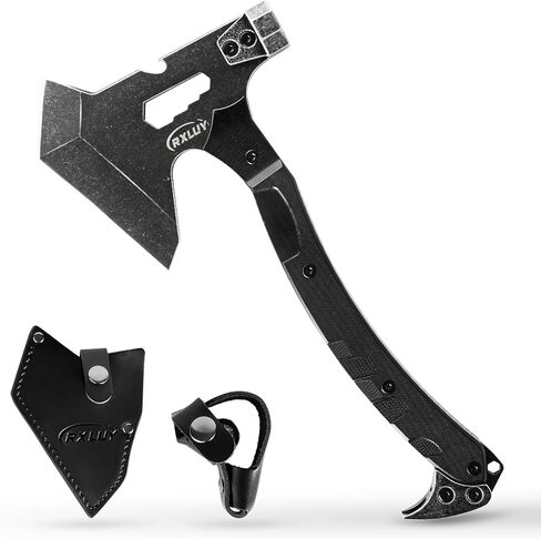 Tactical Axe with G10 Handle Camping Survival Hatchet, Multifunctional Hiking Outdoor Heavy Duty Full Tang Tomahawk Tools with Hammer, Unique Design Crowbar, Leather Sheath (Green) in Saudi Arabia