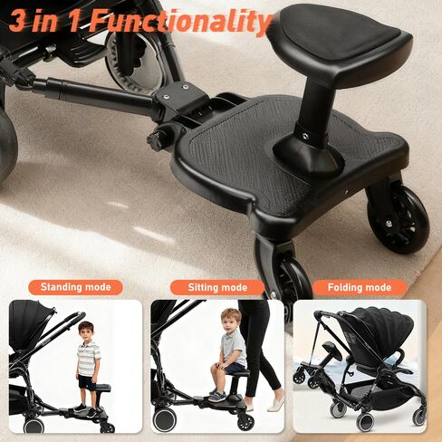 Newly Upgraded 2 Child Stroller Board, Rubber Locking Buckle, 2-in-1 Universal Stroller Board with Detachable Seat, Raised and Widened Base, Holds up to 55 lbs for Kids Aged 3-7 in Saudi Arabia