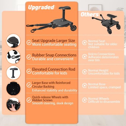 Newly Upgraded 2 Child Stroller Board, Rubber Locking Buckle, 2-in-1 Universal Stroller Board with Detachable Seat, Raised and Widened Base, Holds up to 55 lbs for Kids Aged 3-7 in Saudi Arabia
