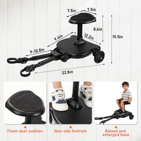 Newly Upgraded 2 Child Stroller Board, Rubber Locking Buckle, 2-in-1 Universal Stroller Board with Detachable Seat, Raised and Widened Base, Holds up to 55 lbs for Kids Aged 3-7 in Saudi Arabia