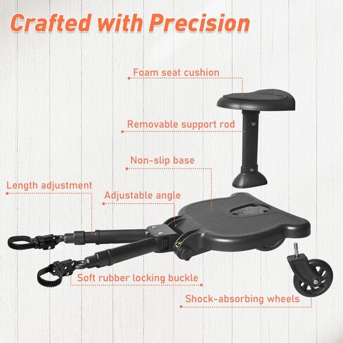 Newly Upgraded 2 Child Stroller Board, Rubber Locking Buckle, 2-in-1 Universal Stroller Board with Detachable Seat, Raised and Widened Base, Holds up to 55 lbs for Kids Aged 3-7 in Saudi Arabia