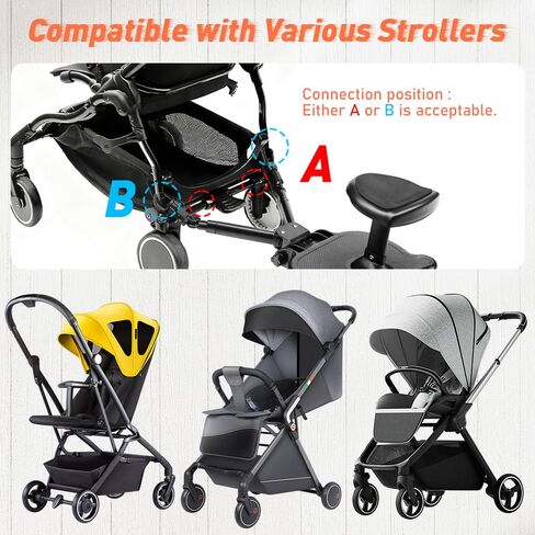 Newly Upgraded 2 Child Stroller Board, Rubber Locking Buckle, 2-in-1 Universal Stroller Board with Detachable Seat, Raised and Widened Base, Holds up to 55 lbs for Kids Aged 3-7 in Saudi Arabia