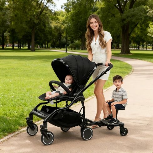 Newly Upgraded 2 Child Stroller Board, Rubber Locking Buckle, 2-in-1 Universal Stroller Board with Detachable Seat, Raised and Widened Base, Holds up to 55 lbs for Kids Aged 3-7 in Saudi Arabia