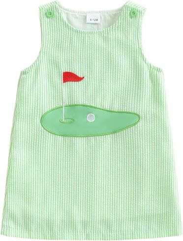 Toddler Baby Girl Golf Dress Sleeveless Tank Dresses Summer Outfit Embroidery Golf Court Seersucker Striped Sundress in Saudi Arabia