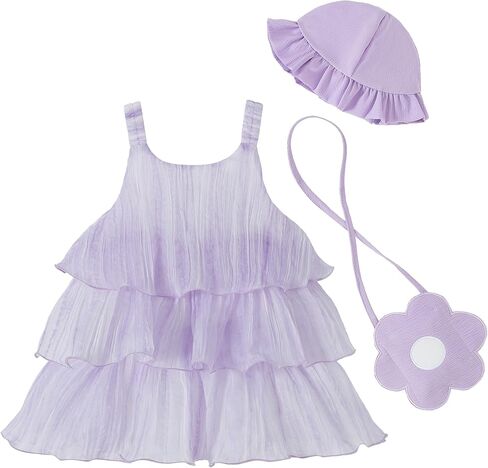 Renotemy Infant Baby Girl Summer Dress Chiffon Ruffle Layered Sling Sundress Party Outfits with Hat and Bag for Toddler Girls in Saudi Arabia